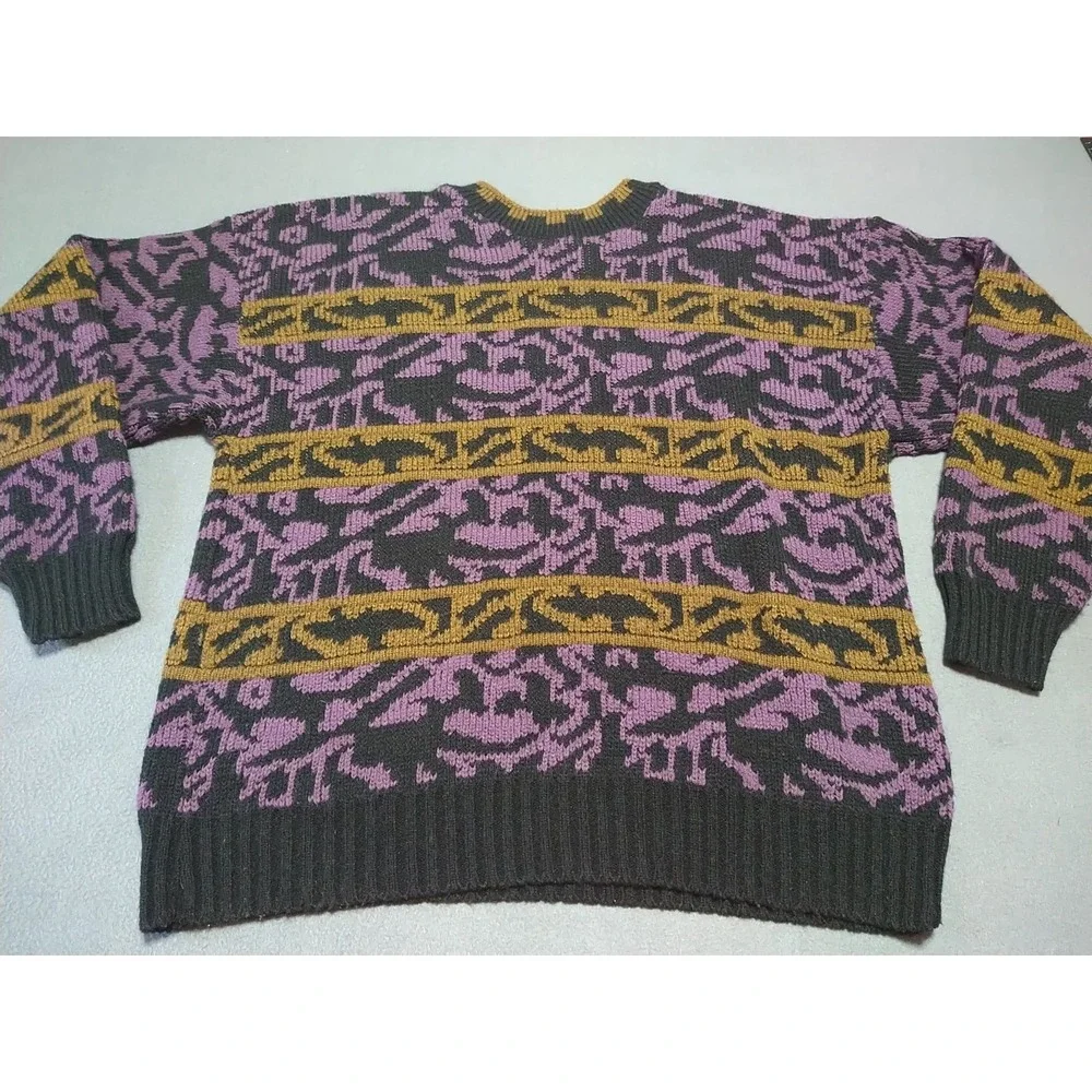 Scandia‎ Sweater Men L Black/Purple/Gold Skiing Hiking Heavy U.S.A. Outdoor